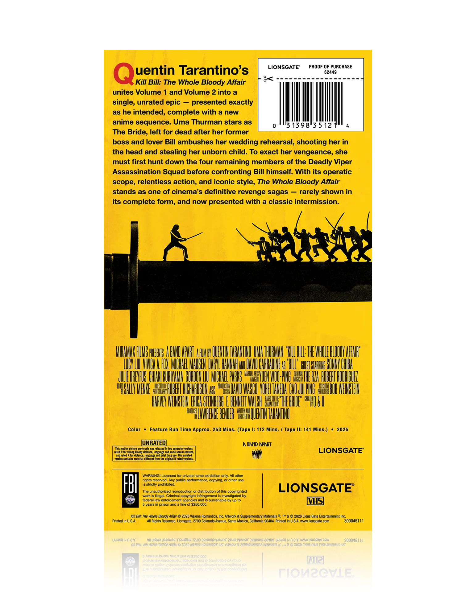 KILL BILL: THE WHOLE BLOODY AFFAIR VHS – BE KIND, REWIND EDITION - Image 7